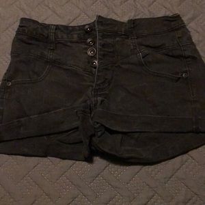 Black heart black denim shorts